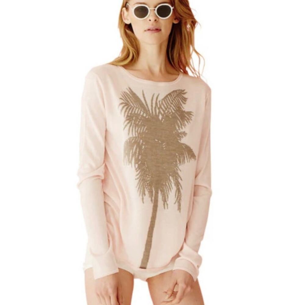 Banjo & Matilda Cream Palm Tree Silk Cashmere Blend Intarsia Sweater Small